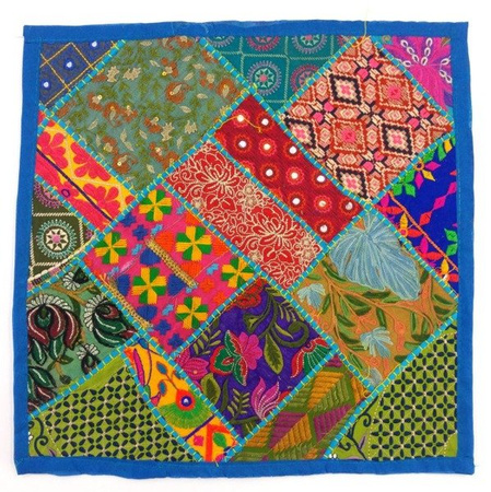 POSZEWKA NA PODUSZKĘ 40X40 DEKORACYJNA PATCHWORK INDIE NIEBIESKA