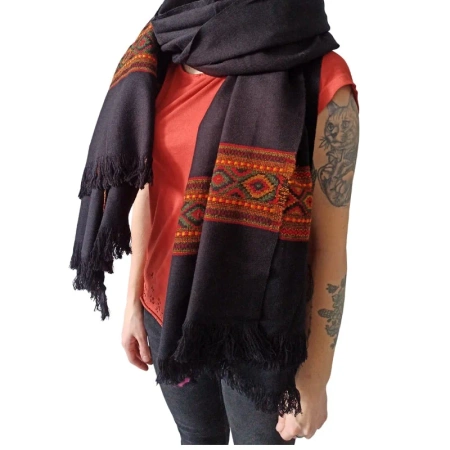 Szal Orientalny czarny Pashmina (duży szalik, chusta, etniczny wzór)