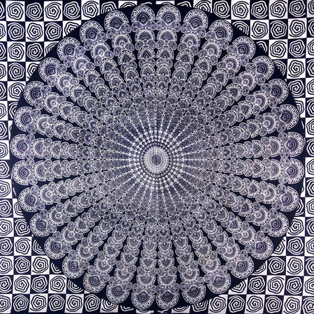 Narzuta na łóżko orientalna czarno-biała mandala (kapa, zasłona, batik, Indie 140x210)