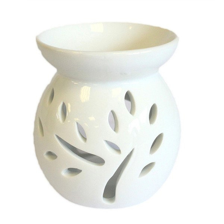 Kominek do olejków, ceramiczny, biały, drzewo