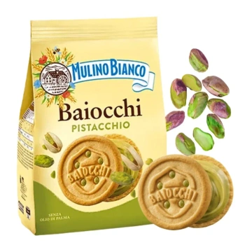 Włoskie ciasteczka Baiocchi z kremem pistacjowym Mulino Bianco 240g