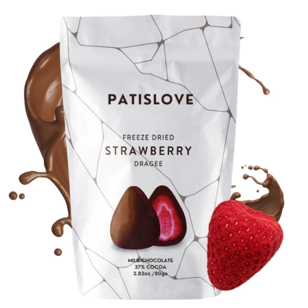 Truskawki liofilizowane w czekoladzie mlecznej, 37% kakao, Patislove 80g