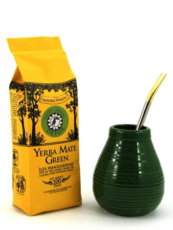 YERBA MATE ZESTAW MATERO CERAMICZNE + BOMBILLA + YERBA MATE GREEN DETOX 200G