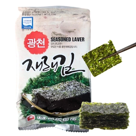 Przekąska z wodorostów nori, prażone chipsy z alg, Gwangcheon 5g