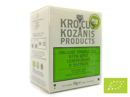 HERBATA MIETOWA KROKUS KOZANIS Z TRAWĄ CYTRYNOWĄ I SZAFRANEM BIO GRECJA