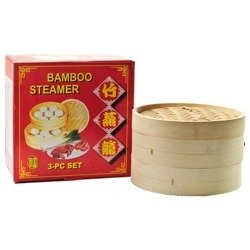 PAROWAR BAMBUSOWY OKRĄGŁY, DWUPOZIOMOWY (26 CM, DWA SITKA, PAROWNIK)