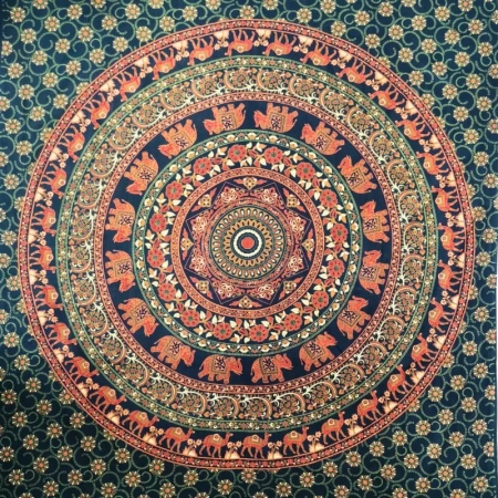 Narzuta na łóżko, ciemnozielona mandala, kapa, zasłona, obrus 210x140 Indie