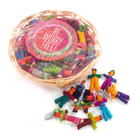 Zestaw laleczek Worry Dolls koszyczek 72 szt (rękodzieło Gwatemala)