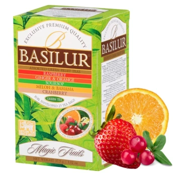 Zielona herbata owocowa, zestaw 5 smaków, Basilur 25 sasz.