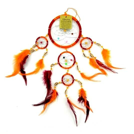 Pomarańczowy łapacz snów (pióra, muszelki) 11,50 cm 