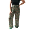 Spodnie damskie szerokie nogawki długie zielone wzory Indie L