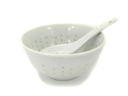 CHIŃSKA, BIAŁA PORCELANA RYŻOWA MISECZKA+ŁYŻKA