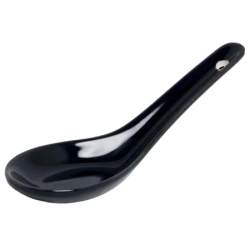 Ceramiczna łyżka do zupy ramen, udon, miso w kolorze czarnym, 12,5 cm