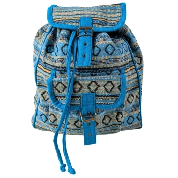 Plecak damski niebiesko-beżowy, w azteckie wzory, 100% bawełna