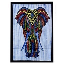 Indyjska tkanina ścienna, makatka Słoń (handmade, bawełna 110x80cm)