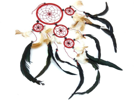 ŁAPACZ SNÓW DŁ. 50 CM, CZERWONY (DREAM CATCHER, AMULET, ZAWIESZKA)