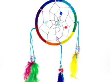 ŁAPACZ SNÓW (AMULET DREAM CATCHER ŚR. 9 CM, KOLOROWY, ZAWIESZKA)
