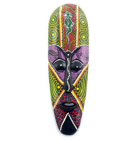 Maska drewniana z Indonezji (kolorowa, podłużna, jaszczurka) 50 cm 