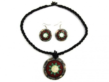 NASZYJNIK + KOLCZYKI KOMPLET BIŻUTERII (HAND MADE, ART, INDONEZJA, ETNICZNY)