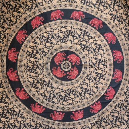 Narzuta na łóżko, czarna słonie, kapa, zasłona, obrus 210x240 Indie
