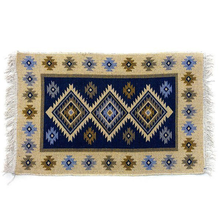 DYWAN CHODNIK KILIM TURECKI KWADRATY NIEBIESKI 60 x 90cm