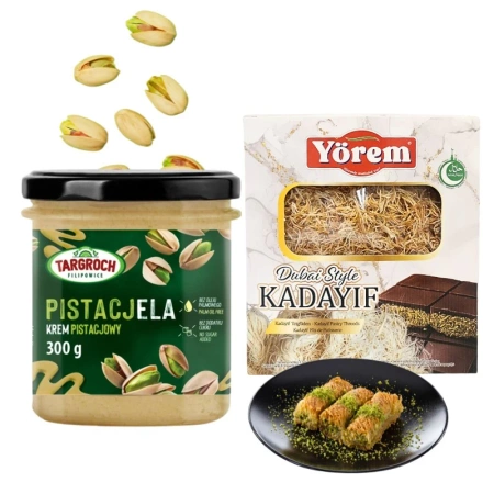 Zestaw do czekolady dubajskiej, ciasto Kataifi 500g krem pistacjowy 300g