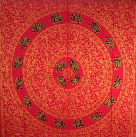 Narzuta na łóżko orientalna słoń czerwona (kapa, obrus, zasłona, tkanina, Indie, 210x240)