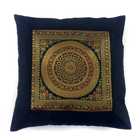 Poszewka na poduszkę orientalna dekoracja (40x40, czarna, mandala, Indie)