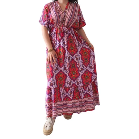 Sukienka na lato maxi zwiewna długa różowa boho L/XL