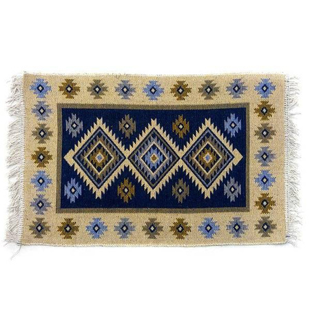 Kilim turecki dywan chodnik kwadraty niebieski 80 x 300cm