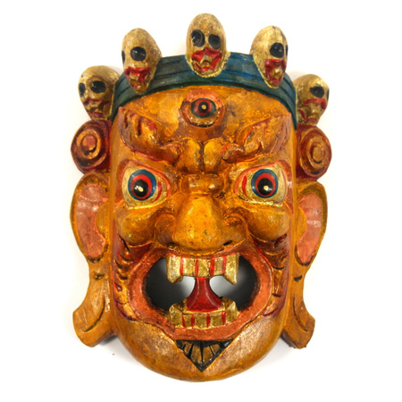 MASKA TYBETAŃSKA MAHAKALA  ŻÓŁTY (TYBET, WYS. 21CM)