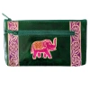 Skórzana saszetka ze słoniem, zielona kosmetyczka, portfel