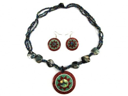 NASZYJNIK + KOLCZYKI KOMPLET BIŻUTERII (HAND MADE, ART, INDONEZJA, ETNICZNY)