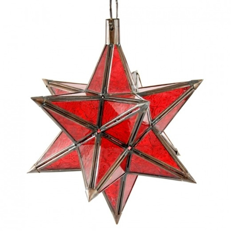 LAMPION MAROKAŃSKI - GWIAZDA (LAMPIONIK, TEALIGHT, CZERWONY, 33 CM)