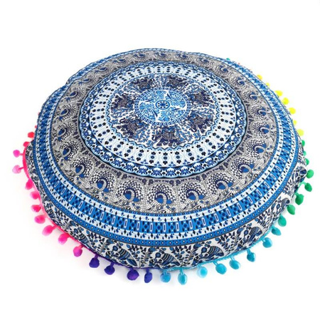 Pufa, poduszka do medytacji granatowa mandala (joga, łuska gryczana)