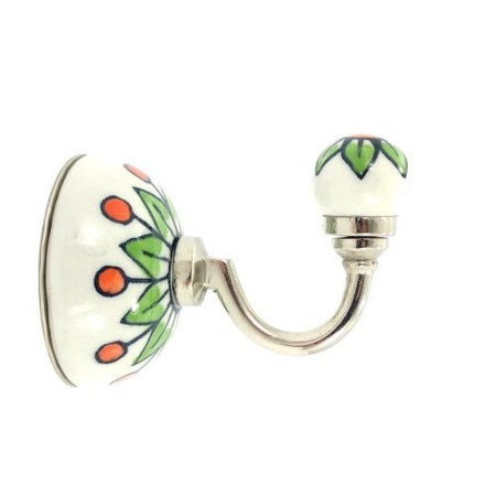 Wieszak ścienny, haczyk ceramiczny zielony ( z gałką, na ubrania, handmade, Indie)