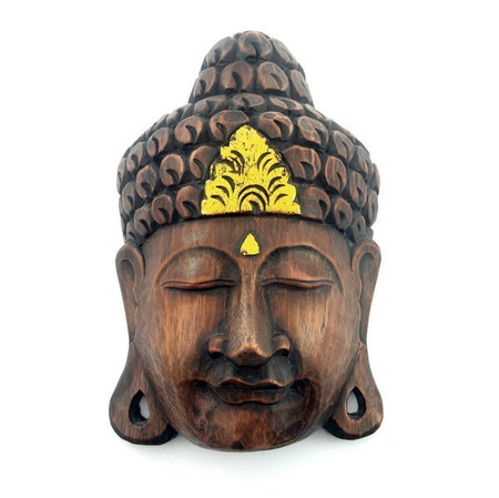 Maska Budda brązowo- złota 30cm (drewno, rzeźba, Indonezja)