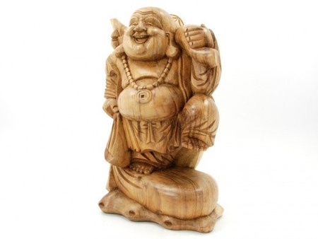 FIGURKA DREWNIANA SZCZĘŚLIWY BUDDA (WYS. 40 CM, BUDDA, BUDDHA, BUDDY)