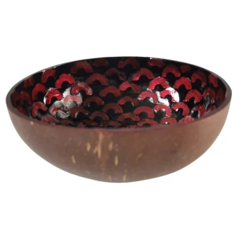 Miska z kokosa malowana, czerwone kręgi, Turcja