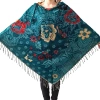 Ponczo damskie z kapturem, morskie w kwiaty narzutka boho Indie