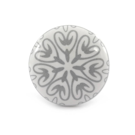 Uchwyt meblowy gałka ceramiczna szary wzór serca (handmade,Indie)