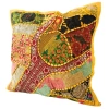 Poszewka na poduszkę 40x40, dekoracyjna, żółta, wyszywana, Indie