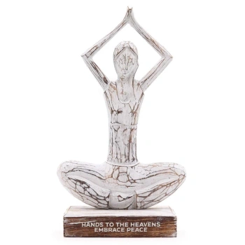 Drewniana figurka joginka, w kolorze białym 17,5 cm