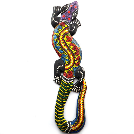 Płaskorzeźba Jaszczurka, drewno, 50cm (gekon, na ścianę, fioletowa głowai)