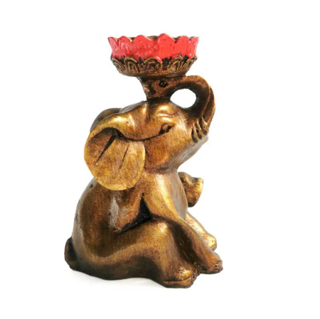 Świecznik w kształcie słonia, kadzielniczka czerwona, 15 cm Indonezja