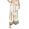 Szerokie spodnie damskie na lato, beżowe z zielonym wzorem L/XL