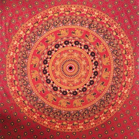 Narzuta na łóżko, czerwona mandala, kapa, zasłona, obrus 210x140 Indie