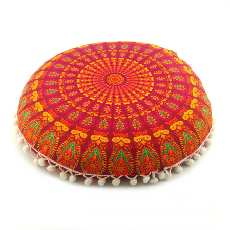 Pufa, poduszka do medytacji czerwona mandala (joga, łuska gryczana)