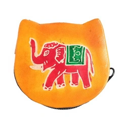 Portmonetka skórzana pomarańczowa słoń (saszetka, orientalna, portfel)
