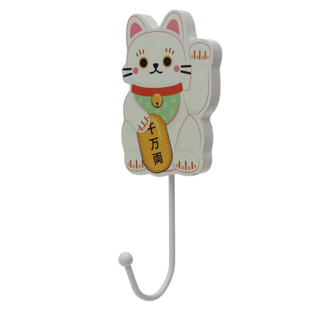Hak ścienny, kot Maneki Neko, 15cm (biały, uchwyt)